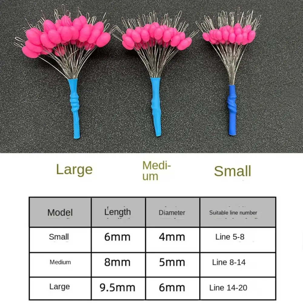 50pcs/lot Pink Float Silicone Rubber Stopper S  L Fishing Bobber Stopper Float Cylindrical Space Bean Fish Line Accessories