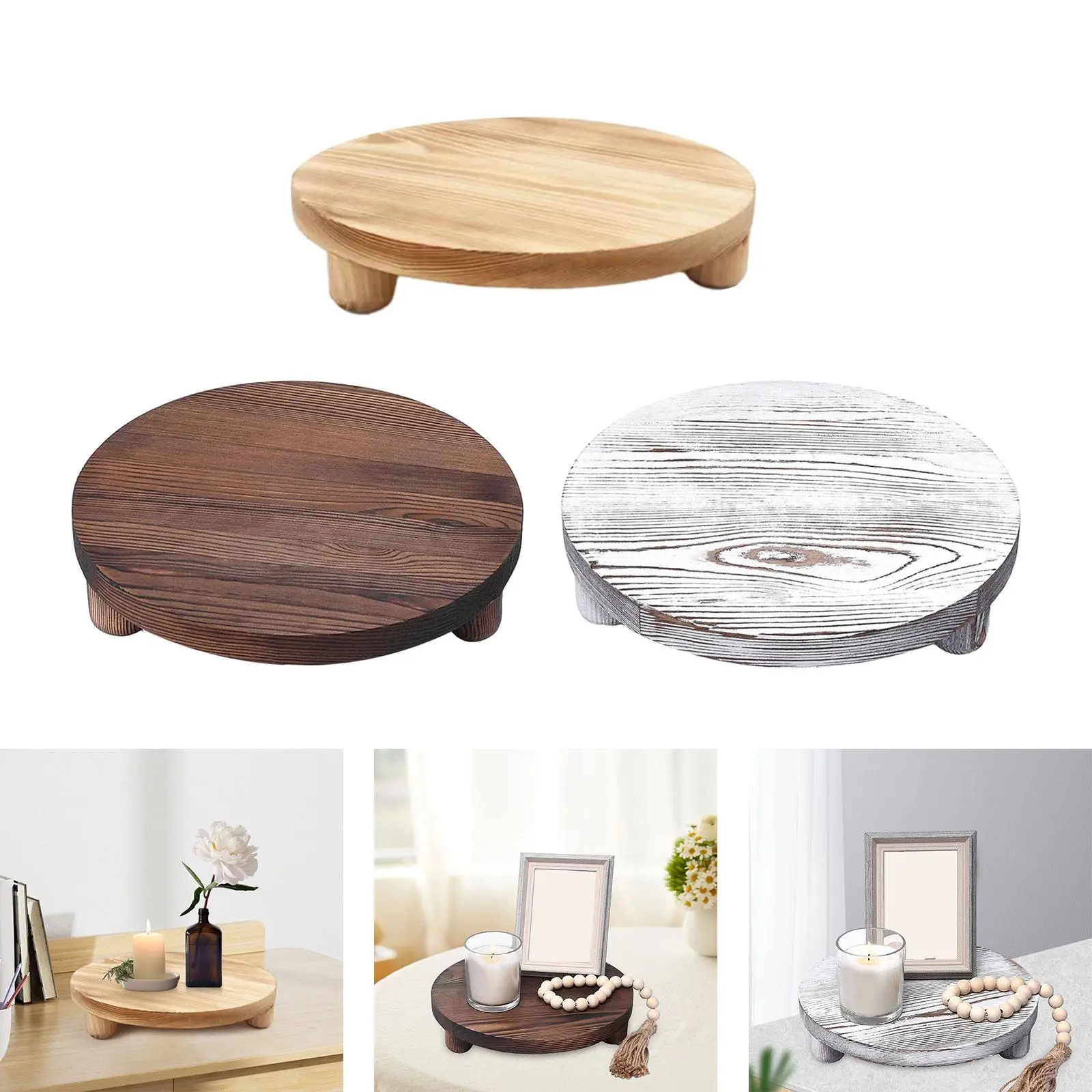 Wooden Pedestal Stand Riser Tray Bathroom Countertop Wood Riser Stand for Display Soap Dish Dessert Candle Indoor Plant Pot