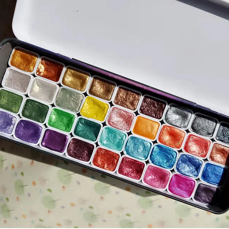 36Colors 1ml Pearlescent Watercolor Pigment with a free water brush pen
