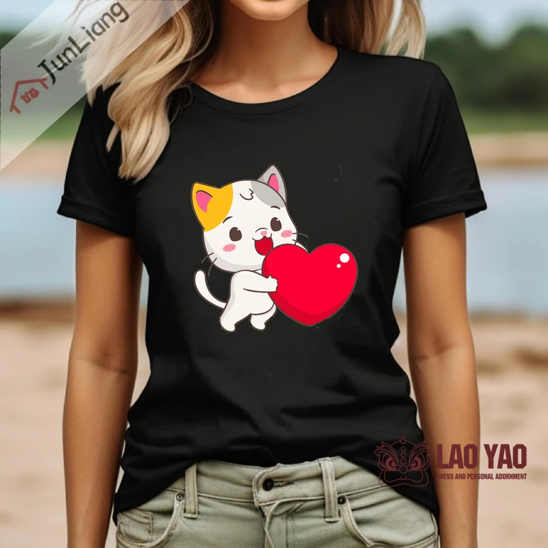 

Женская блузка в стиле Харадзюку, с милым котом, персонажем из мультфильма, с сердечками, Y2k, одежда для мужчин и женщин, готическая одежда, 2023