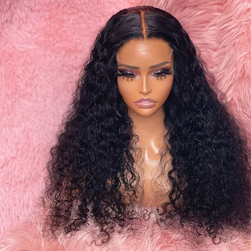

Long Soft Natural Black 180 Density 26 Inch Kinky Curly Lace Front Wig for African Women BabyHair Preplucked Glueless Daily