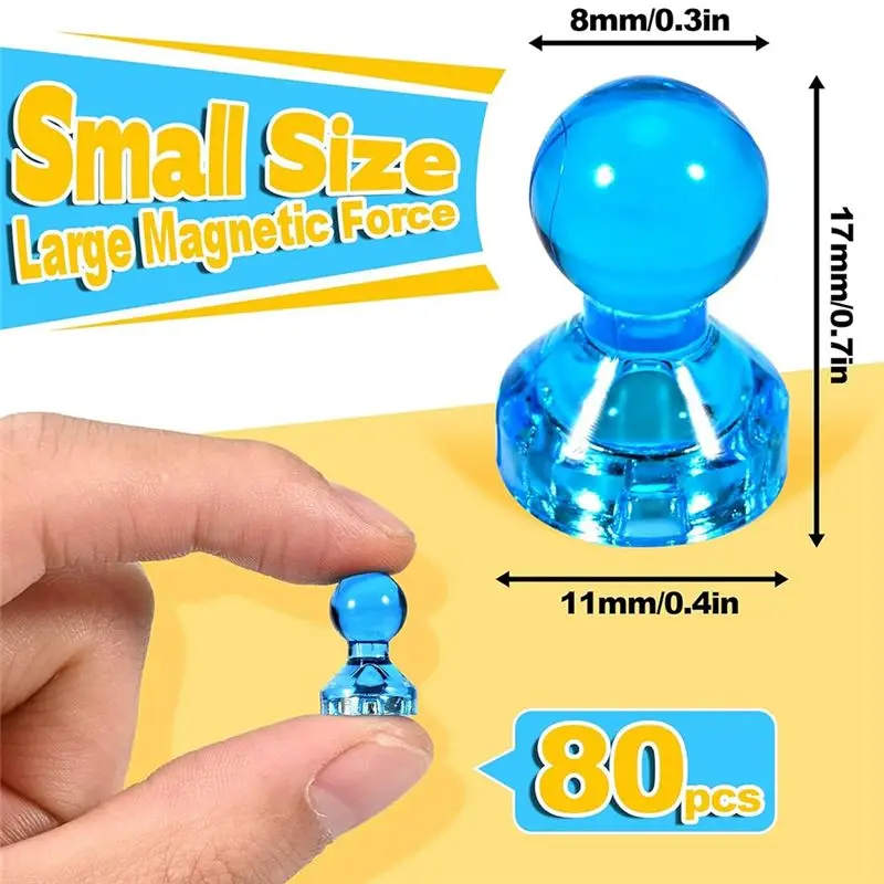A29F-80PCS 강력한 냉장고 자석, 다채로운 푸시핀 자석 화이트보드 자석 냉장고 자석, 작은 자석(8가지 색상)