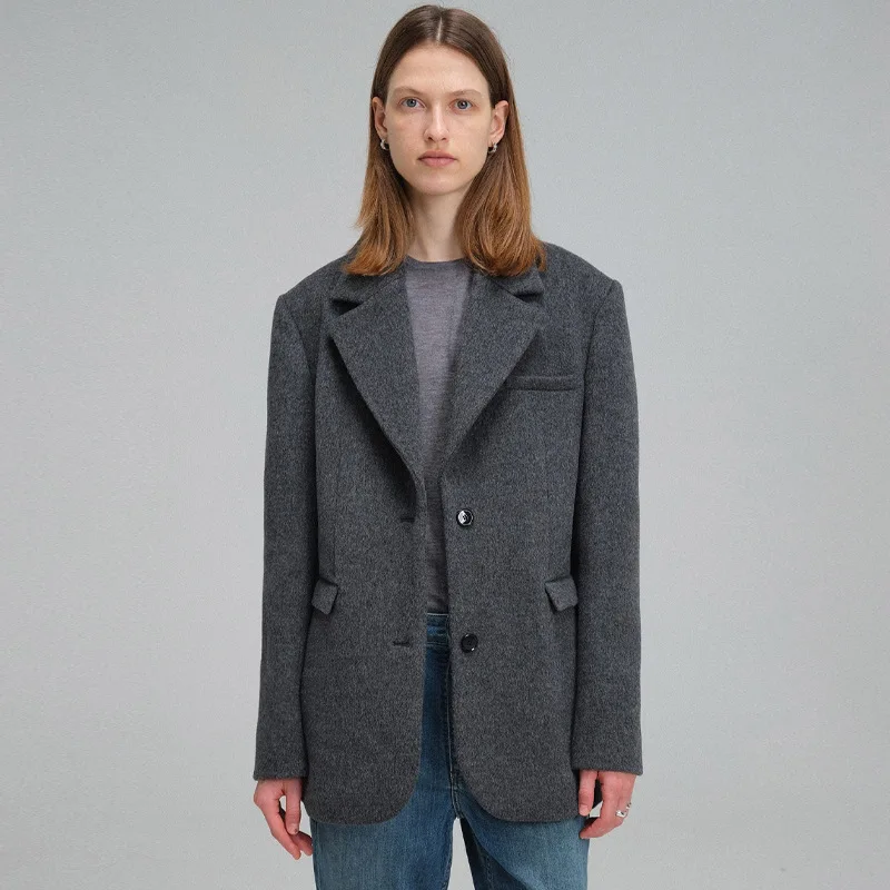 SOCI* 2023 Autumn/Winter New Women's Woolen Coat Minimalist Style Grey Solid Color Fashion Casual Woolen Cashmere Coat бандана buff polar neckwarmer solid grey 120931 937 10 00