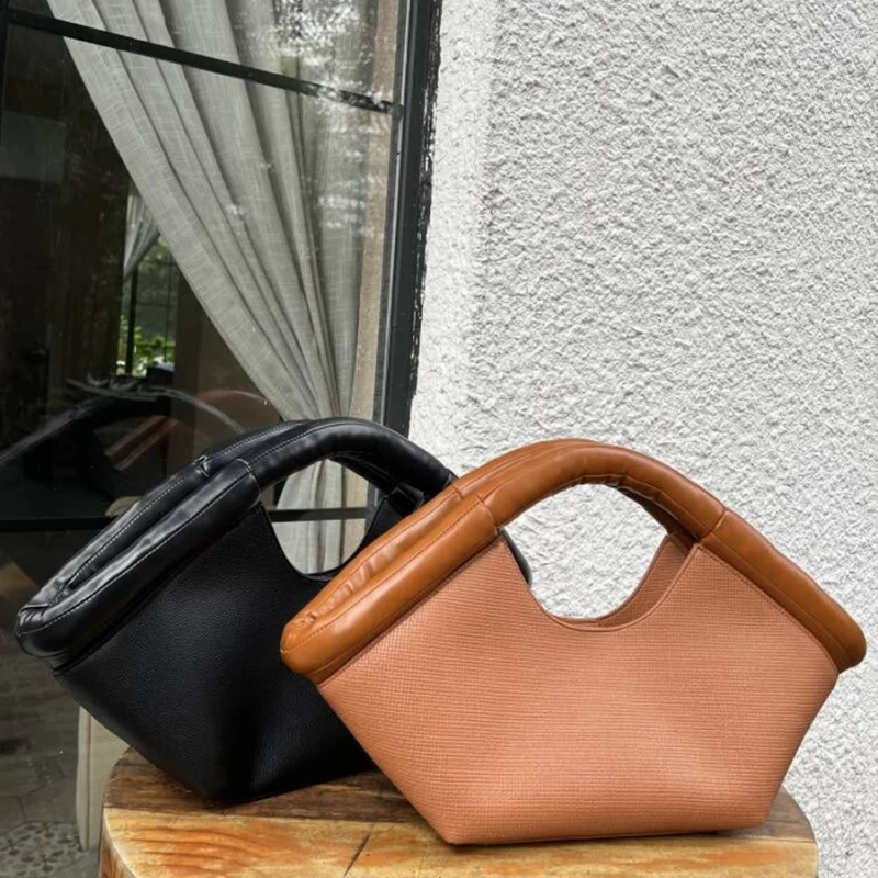 

Luxury Design Women's Fan-Shaped Tote Bag Large Capacity Solid Color Shoulder Bag High-Quality Padded Handle Handbag Female2023
