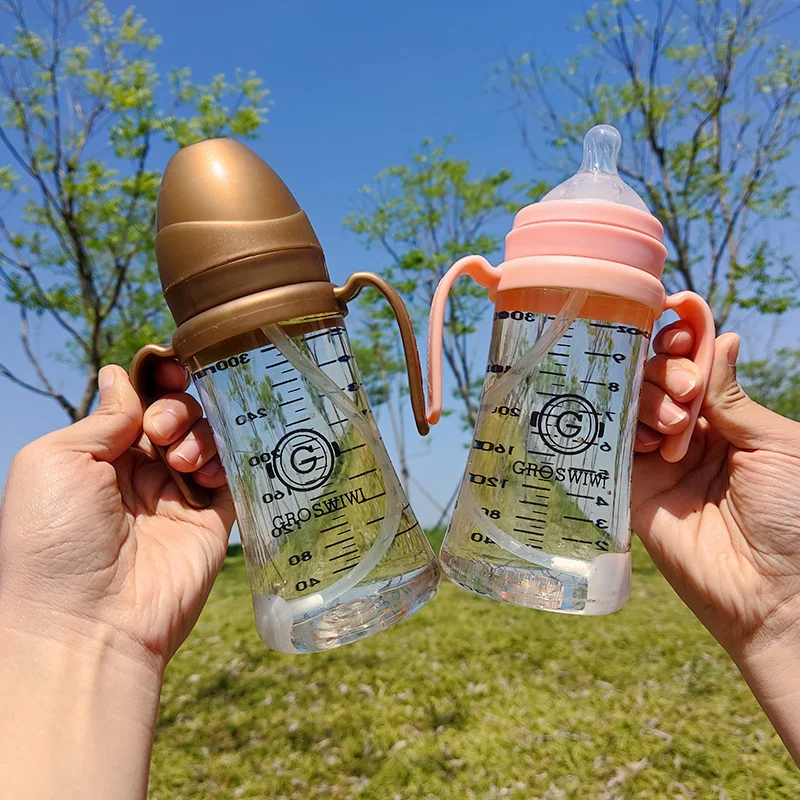 Baby Feeding Bottle Anti Colic Air Vent Wide Neck Natural Nursing Cup Infant BPA Free 300ml Gravity Ball Baby Cup