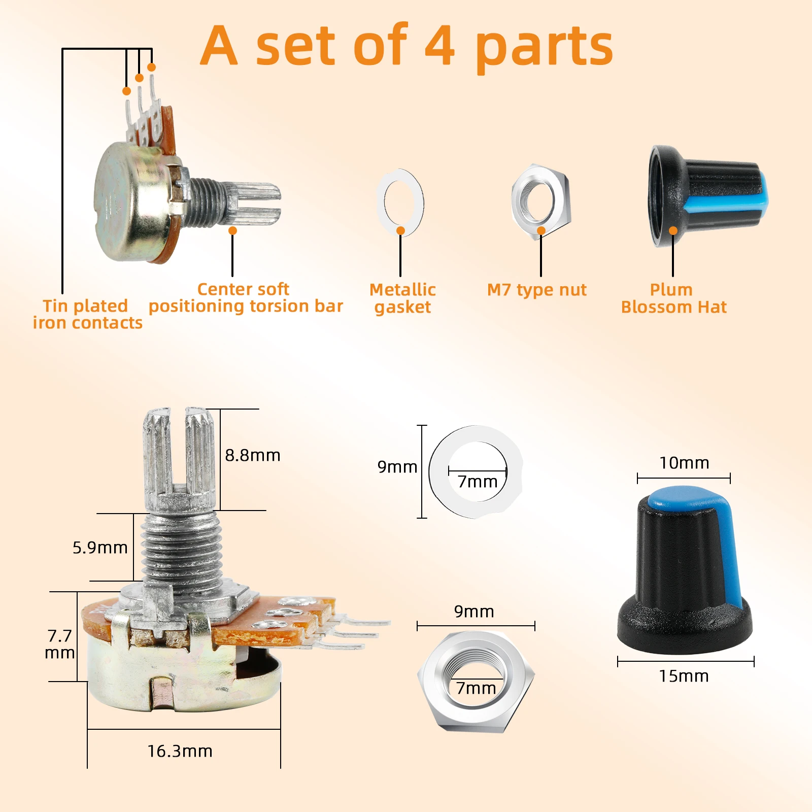 30sets WH148 Potentiometer Assortment potentiometer kit Variable Resistors With Nuts And Washers 1k 10k 50k 500k 1M