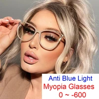 Anti Blue Light Myopia Minus Diopter Glasses -1 -1.5 -6 Fashion Gradient Blue Eyeglasses Big Frame Luxury Cat Eye Glasses Oculos 1