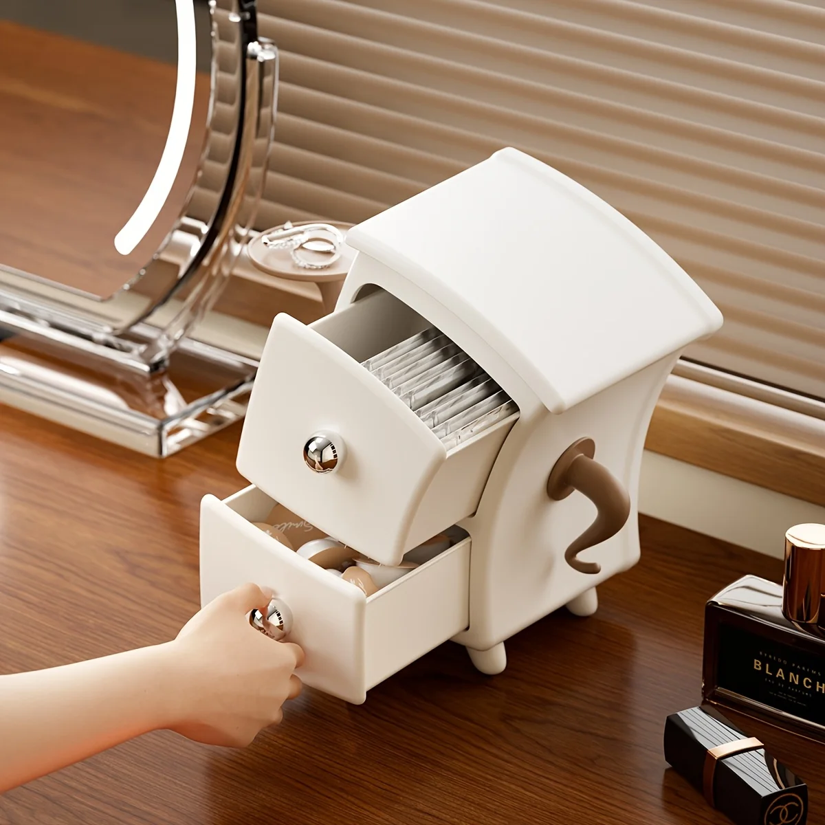 1pc Unique Shape Jewelry Storage Box Cosmetic Puff Organizer Drawer Compact Tray for Beauty Tools And Accessories