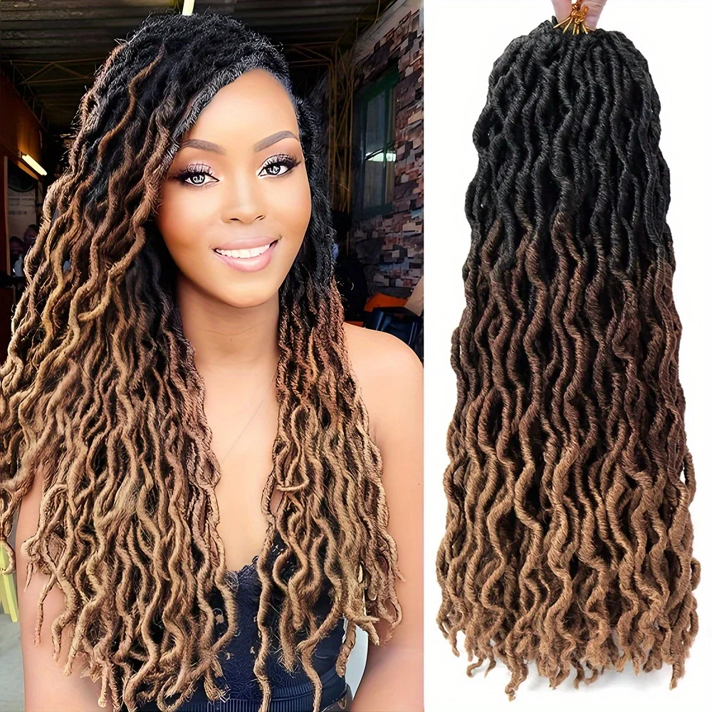 Goddess Faux Locs Crochet synthetic Hair 12 strands/Lot Soft Gypsy Locs Wavy Crochet Braids Dreadlocks 3 Tone Curly Wavy hair