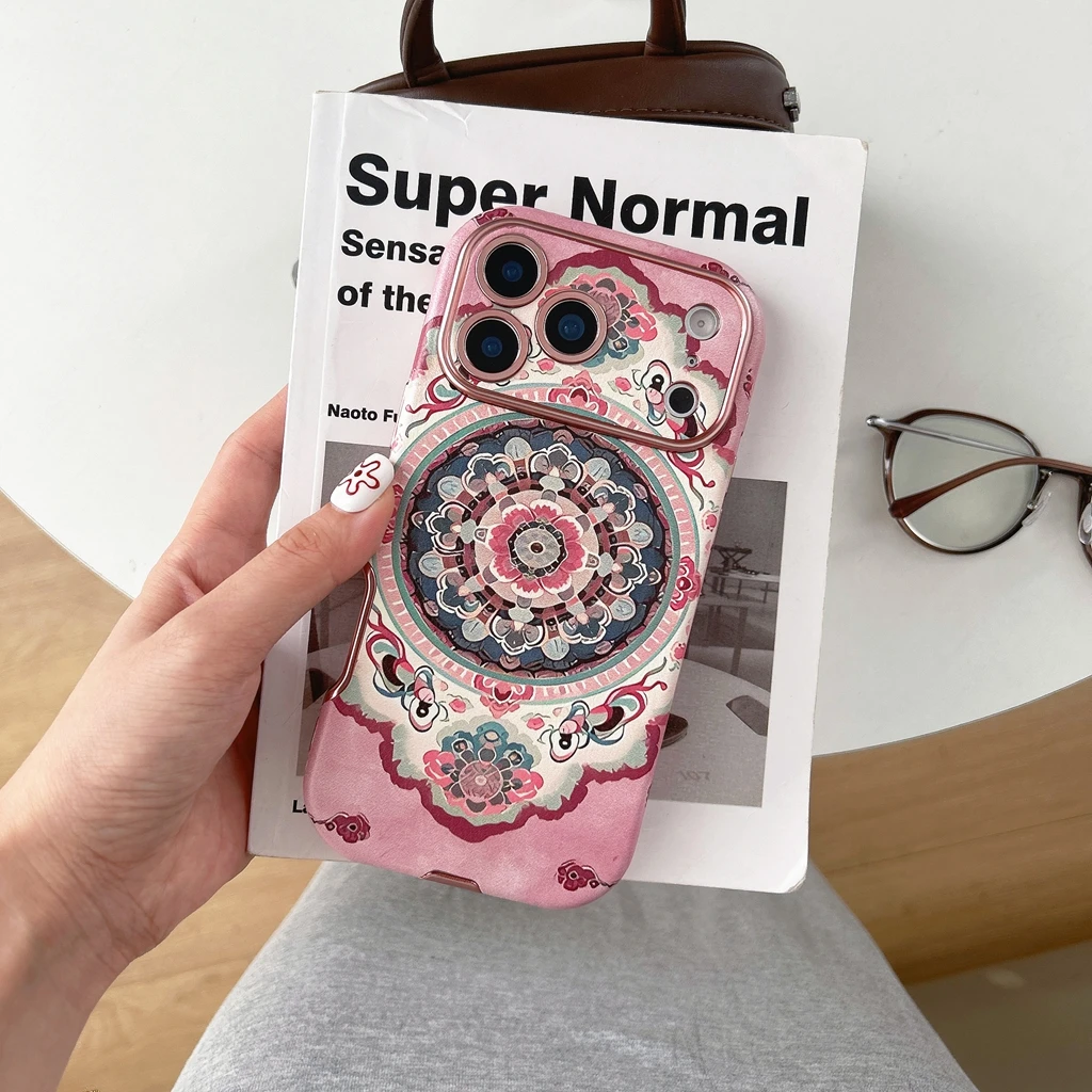 Vintage Rose Totem Lace Design Shockproof Phone Case with Camera Lens Protection