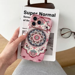 Vintage Rose Totem Lace Design Shockproof Phone Case with Camera Lens Protection - iPhone 15 (A)