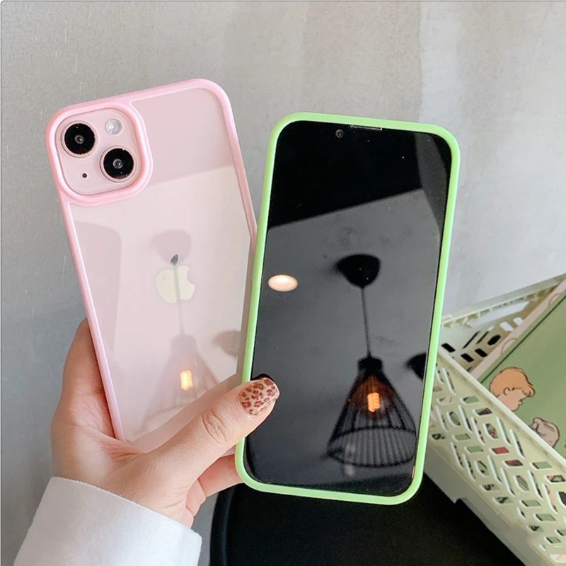 Transparente Bonbonfarbene Stoßstangen-Telefonhülle für iPhone 15 14 13 12 11 Pro Max XR XS X 6 7 8 Plus Mini weiche, stoßfeste Rückseite – Detail 8