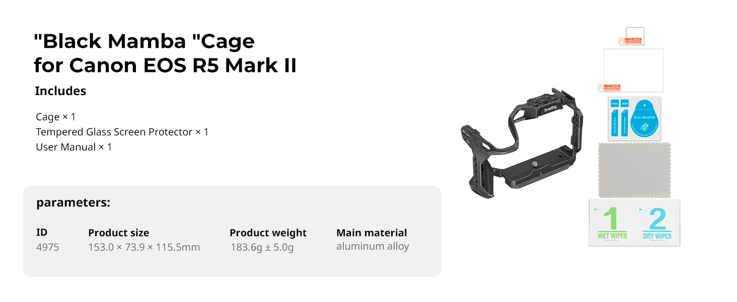 R5 Mark II "Black Mamba" Camera Cage for Canon EOS R5 Mark II, with Cold Shoe Qu