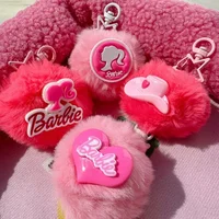 Plush Pink Barbie Pendant Cartoon Sweet Girl Key Chain Pupil Backpack Strap Friend Gift Girls Accessories Hairball Keys Pendant 1