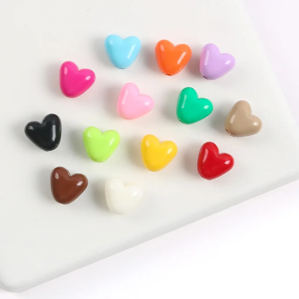 30pcs 색상 하트 모양 빛나는 구슬 10mm 아크릴 스페이서 비즈 쥬얼리 만들기 수제 Diy 팔찌 목걸이 액세서리