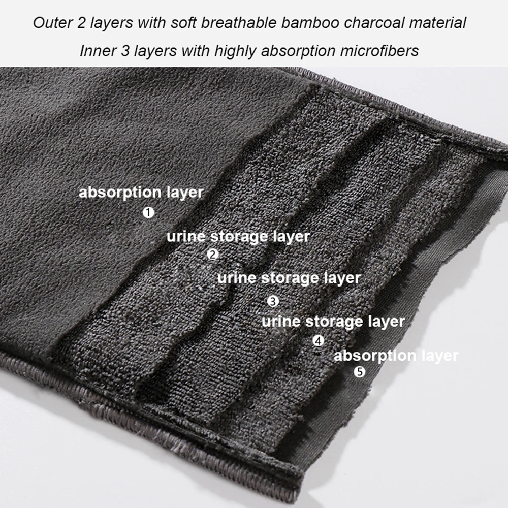 1PC Adult Diaper Insert 5-Layer Bamboo Charcoal High Absorption Washable Cloth Diapers Liner Reusable Nappies for Incontinent 6