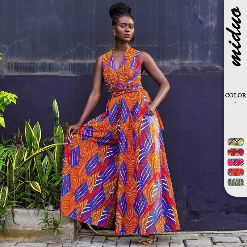 

YKSCO African Dresses Women DIY Bandage Dress Fashion Vintage Print Jumpsuit Long Skirt Party Clothes Various Ways to Wear