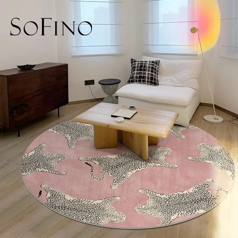 Pink Round Living Room Carpet Cream Style Leopard Bedroom Fluffy Rug Modern Simple Plush Fashion Coffee Table Sofa Mats Alfombra
