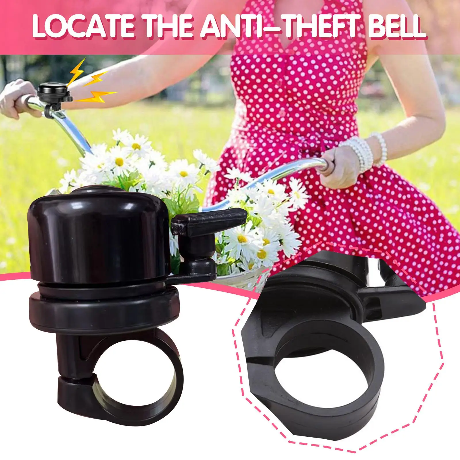 Bicycle Bell For Apple AirTag 22mm-25mm Diameter Anti-Theft Bracket Hidden Design Bell Classic Bicycle Loud Clear Sound