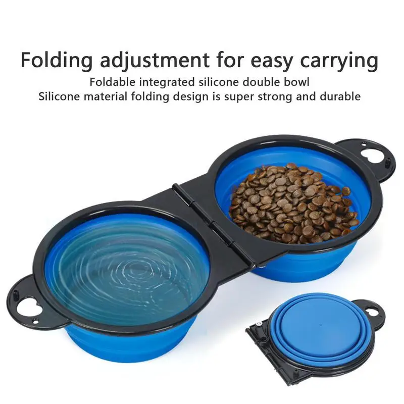 

2 In 1 Dog Bowl Portable Folding Pet Double Bowl Collapsible Silicone Water Bowls For Dog Outdoor Travel Puppy Food Container