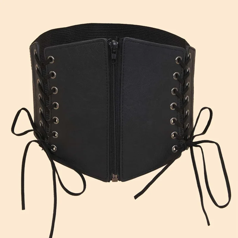 Black Pu Lace Up Corset Belt