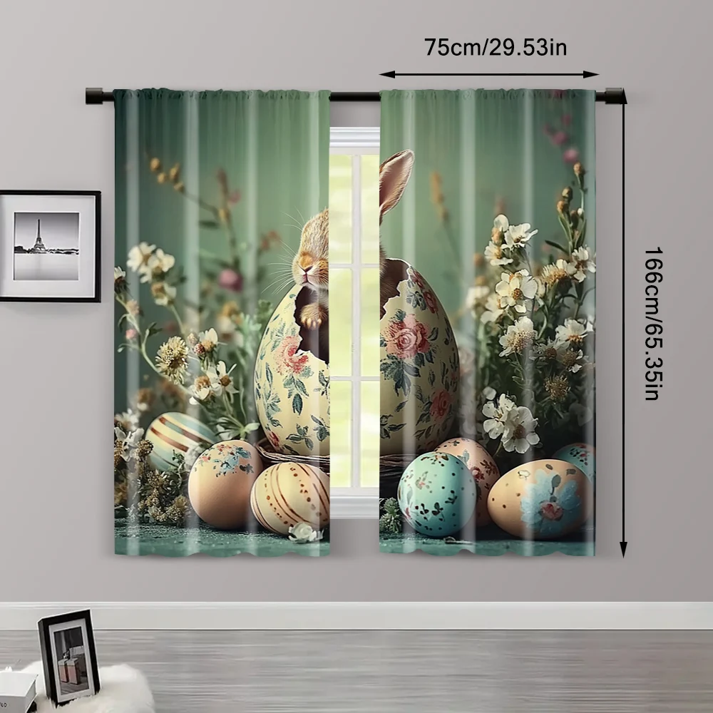 2pcs, Curtain Fabric 2D print Charming retro Easter bunny Polyester Easy Install (without rod) Versatile All Ldeal for Bedroom, 3