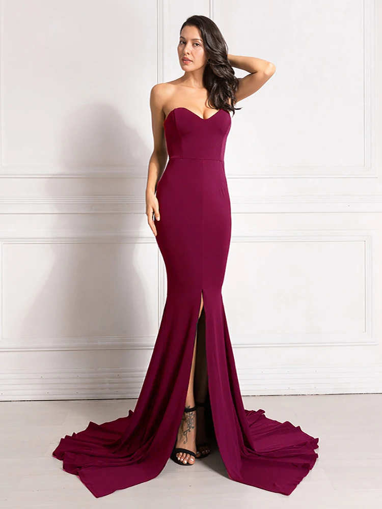 Black Red Evening Gown Dress Strapless 