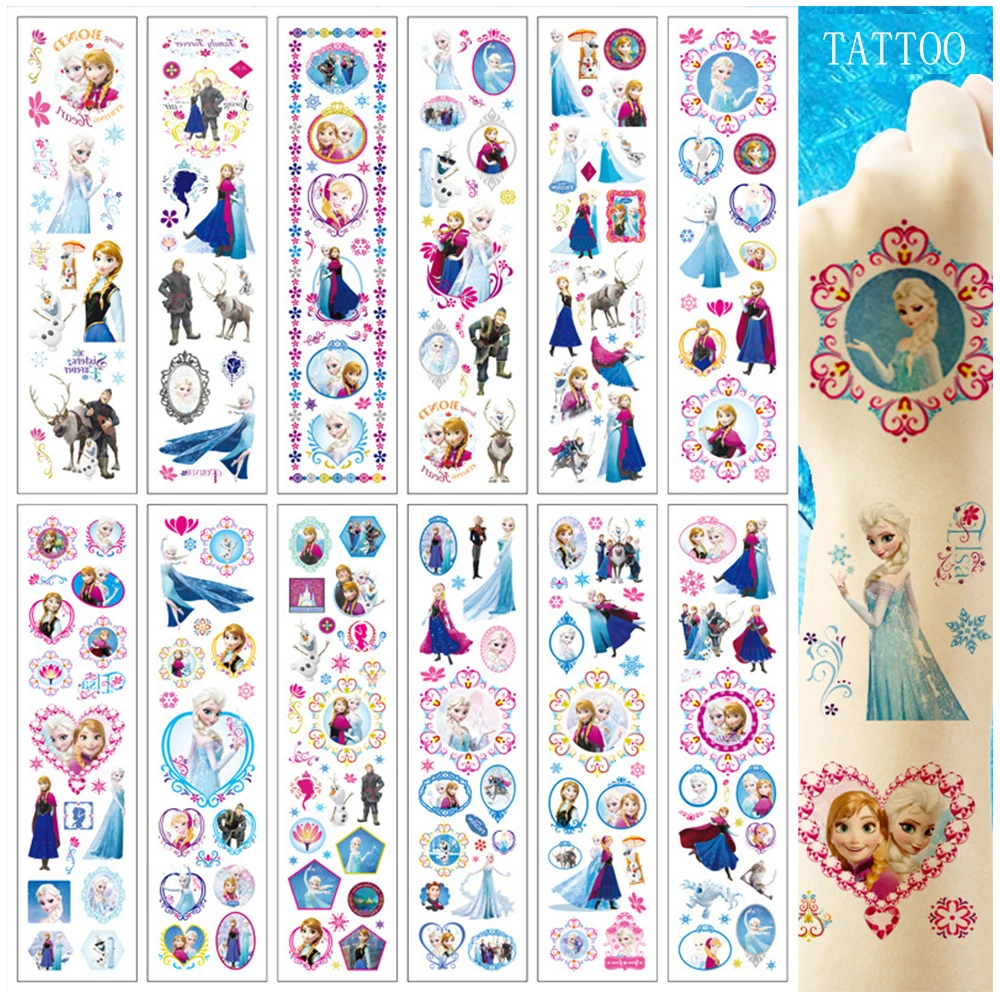 Disney Princess Frozen Tattoo Stickers Cartoon Children Arms Face Temporary Fake Tattoos Body Art Kids Make up Toys Party Gifts