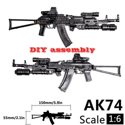 1:6 Scale Toy Mini Gun Building Kit with Rifle Puzzles and DIY Scene Accessories (03 - AK74)