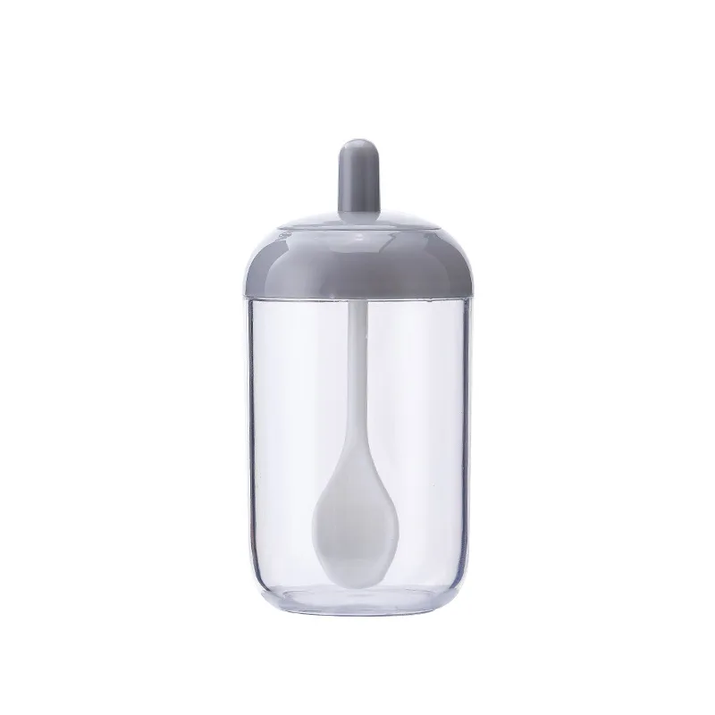 Plastic Transparent Kitchen Supplies Spice Box For Salt Sugar Pepper Powder Seasoning Bottle With Spoon and Lid Integrated