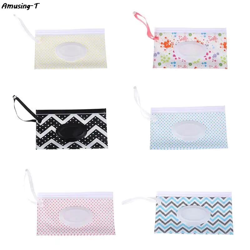 Eco-friendly Easy-carry Wet Wipes Bag Snap Strap Wipes Container Clamshell Cosmetic Pouch Clutch Cleaning Case