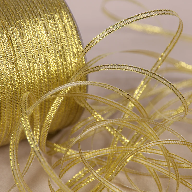 25Yards 6mm Silver Gold Glitter Silk Satin Ribbon Party Home Wedding Decoration Gift Wrapping Christmas Halloween DIY Material