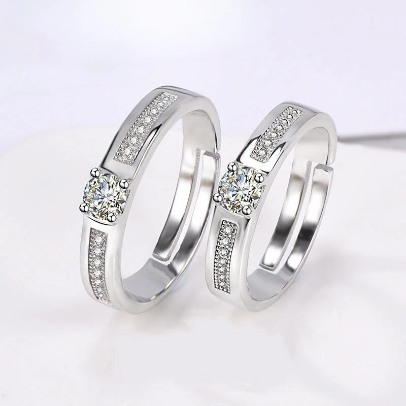 2pcs 925 Sterling Silver Couple Rings Zircom For Women Man Exquisite ...