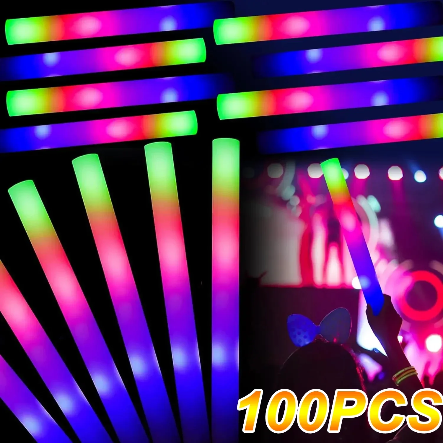 Description Picture 2 of item50pcs LED Glow Sticks Bulk Colorful RGB Glow Foam Stick for Christmas Birthday Wedding Glow in The Dark Party Supplies