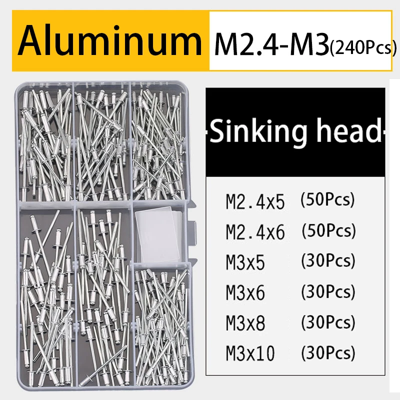 알루미늄 풀 네일 코어 풀 박스 세트, 라운드 헤드 카운터 싱크 헤드 풀링 리벳 대형 헤드 풀 네일 블랙 M2.4 M3 M3.2 M4 M5