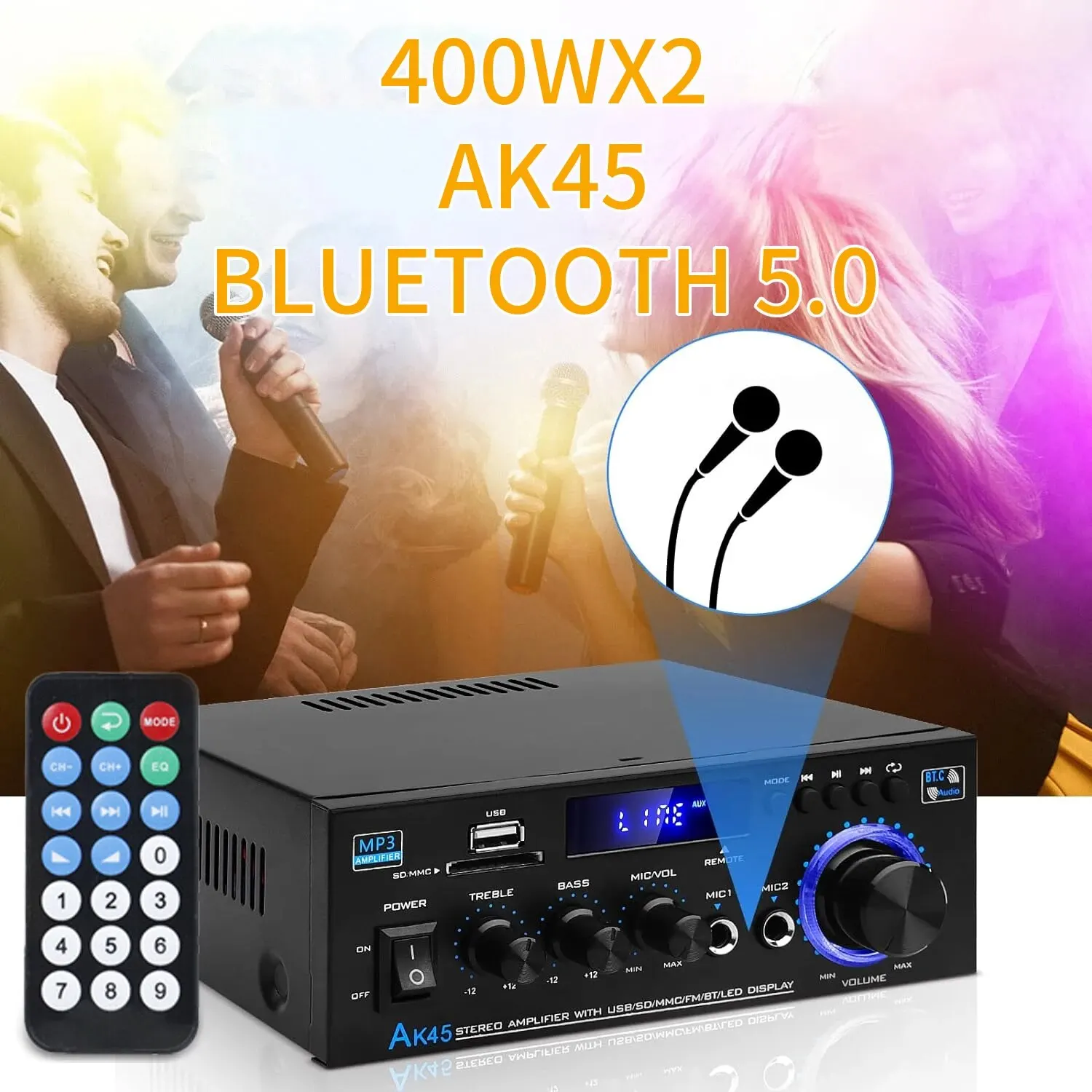 G919H AK45 Bluetooth 5.0 Sound amplifier 2.0CH Power Amplifiers Subwoofer Hi-Fi Audio Amplifier Stereo Amplifier Receiver FM USB