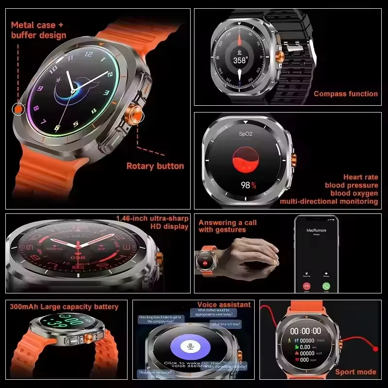 Outdoor Sports Z7 Ultra Smart Watch Bluetooth Call Health Monitoring GPS Motion Track Tracker 1.52-inch HD Screen Smart Watch 2