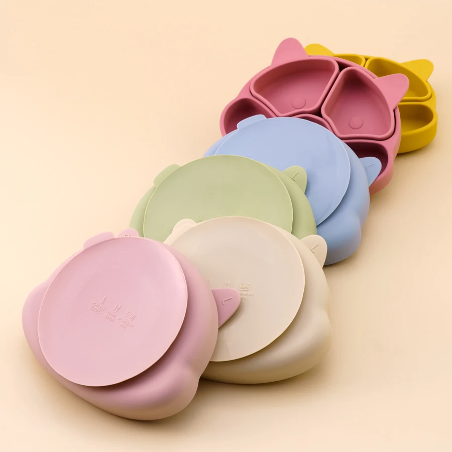 New BPA Free Baby Sucker Silicone Dining Plate Cartoon Children Dishes Plate Toddle Training Tableware Kids Feeding Bowls 2