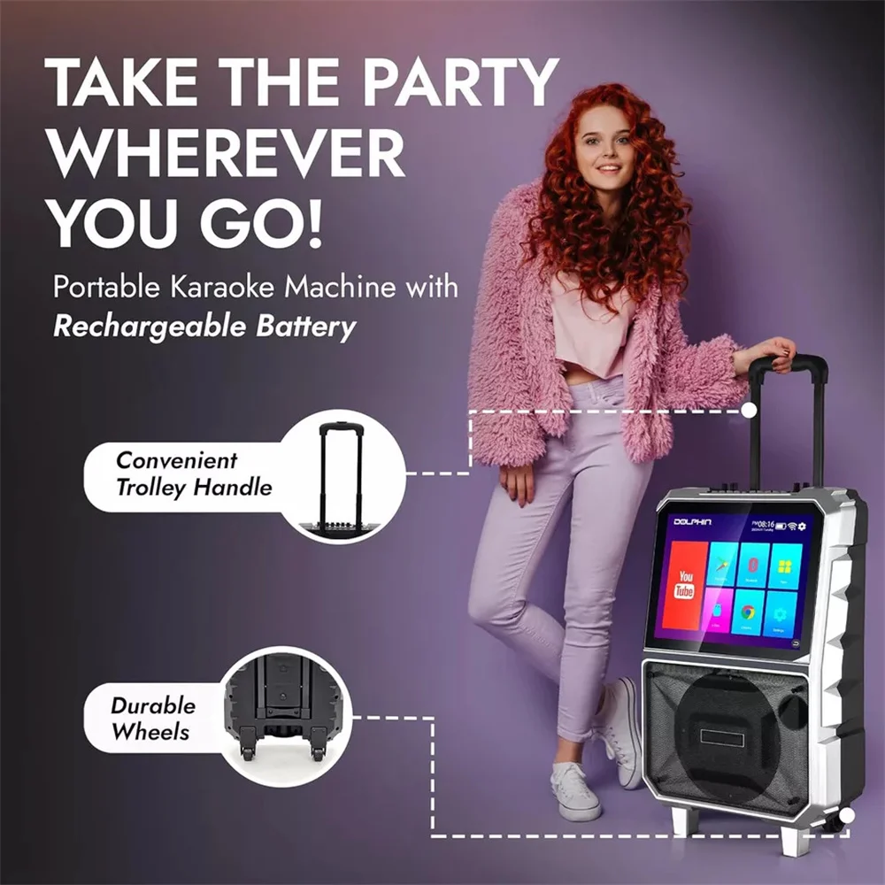 3000W Bluetooth Speaker Karaoke Machine 8 '' Subwoofer & Lyrics Display Screen Rechargeable HDMI, Bluetooth, USB, SD, FM Speaker