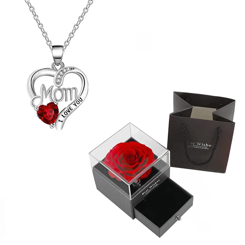 Exquisite Red Zircon Pendant Necklace in Rose Gift Box – Elegant I Love You Jewelry