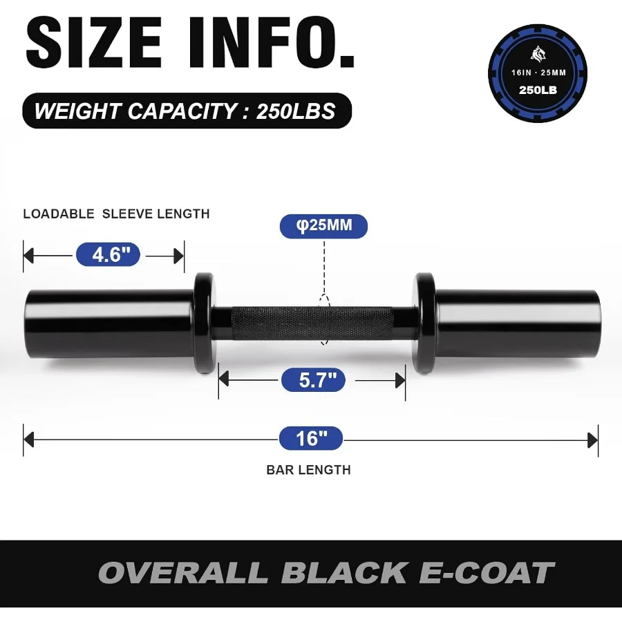16" Loadable Dumbbells Pairs, Olympic Dumbbell Bar/Handle for Strength Training, Compatible with 2’’ Standard Plates