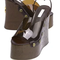 Sandales à talons hauts de 14 cm d'épaisseur pour femmes, sandales de Table imperméables à semelles épaisses en Grain de bois, chaussures à boucle à ongles en métal 2