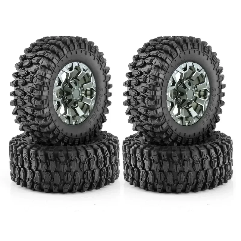 

4pcs 135mm 2.6" Metal Beadlock Wheel Rim Rubber Tire Set for 1/8 1/10 RC Crawler Car Axial SCX10 Wraith RR10 Capra TRXS TRX4