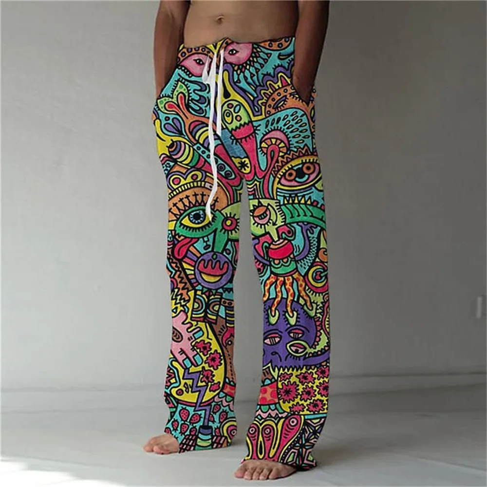 Calças masculinas de perna larga com estampa de estilo hip-hop impressa em 3D, confortáveis, de alta qualidade e na moda, calças masculinas estampadas e modernas.