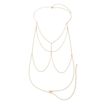 MinaMaMa Multilyaer Catena per il corpo con catena incrociata in acciaio inossidabile per le donne Gioielli per il corpo con reggiseno a catena in vita bikini sexy 1