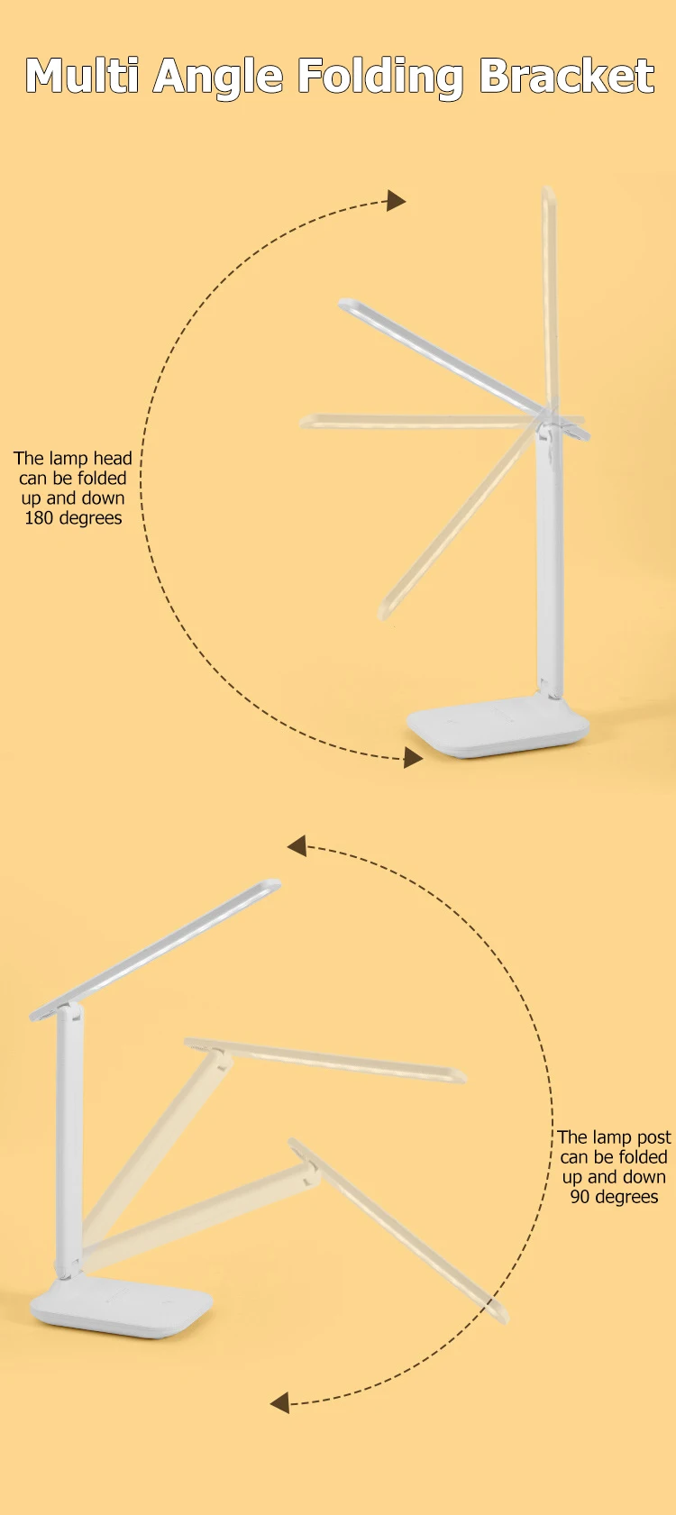 Foldable Desk Lamp - USB Rechargeable Eye Care Reading Light With Adjustable Brightness