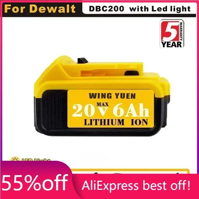 

2023 Upgrade DCB200 20V 6000mAh Battery , charger For Dewalt 18V DCB184 DCB200 DCB182 DCB180 DCB181 DCB182 DCB201 Tools Battery
