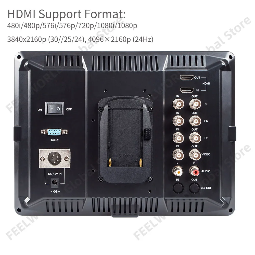 Feelworld FW1018V1 10.1 Inch Camera Field Broadcast Monitor Full HD 1920x1200 IPS 4K HDMI YPbPr Video Audio for DSLR Cameras