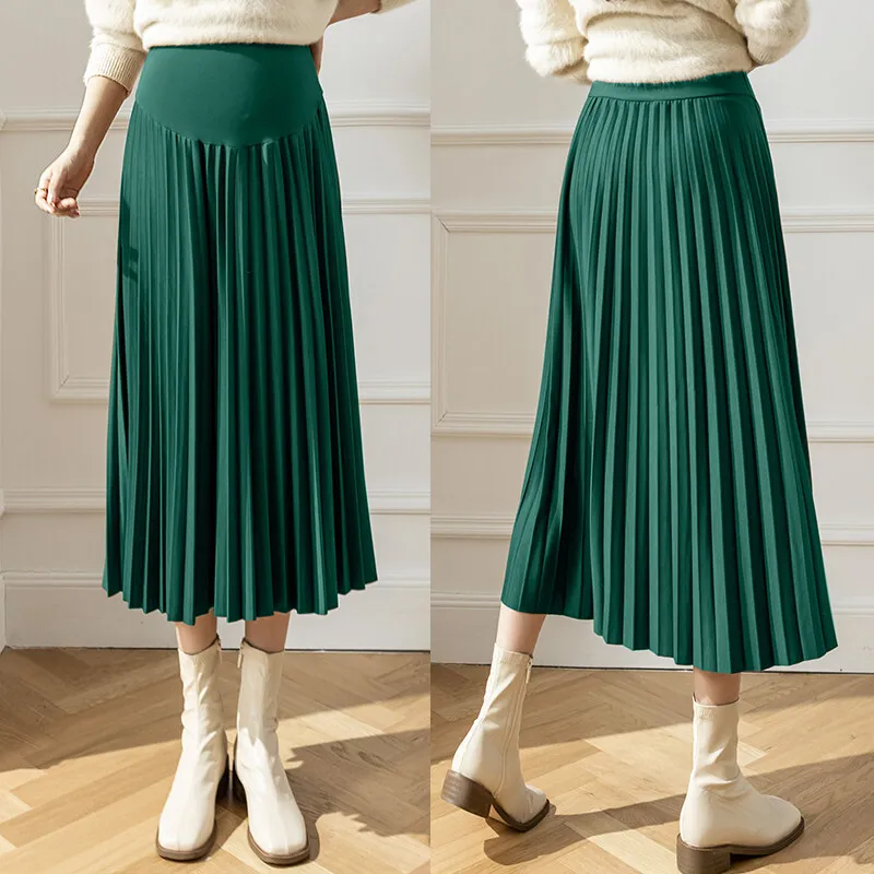 Pregnant Women Skirt F71910# Maternity Skirt Easy Matching Pleated Design High Waist Slim Mid-Long Pregnancy Skirt
