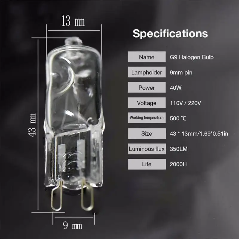 G9 Oven Light High Temperature Resistant Durable Halogen Bulb Lamp For Refrigerators Ovens Fans 40W 500℃ Pin Bulb 110V-240V